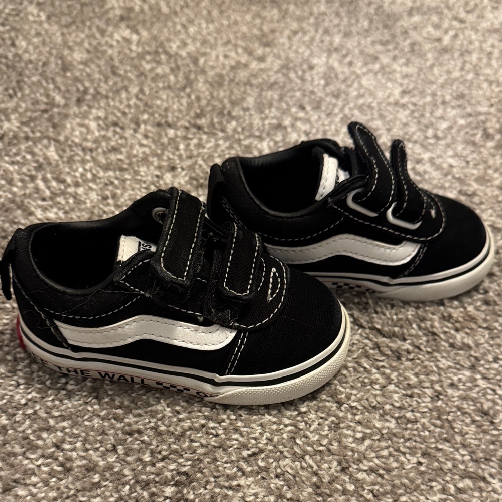 Vans Kids Black and White Velcro Sneakers